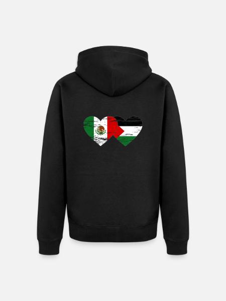 Mexico Palestine Flag Heart Used - Unisex Premium Organic Zip Hoodie - black