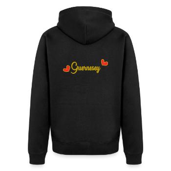 GUERNSEY. ISLAND. ENGLAND - Unisex Premium Organic Zip Hoodie - black - Back - Nico (187cm)