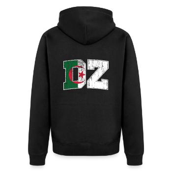 DZ Vintage-Stil - Unisex Premium Bio Zip Hoodie - Schwarz - Hinten - Nico (187cm)