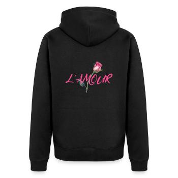 L' amour mit Rose - Unisex Premium Bio Zip Hoodie - Schwarz - Hinten - Nico (187cm)