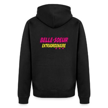 EXTRAORDINARY Sister-in-Law - Unisex Premium Organic Zip Hoodie - black - Back - Nico (187cm)