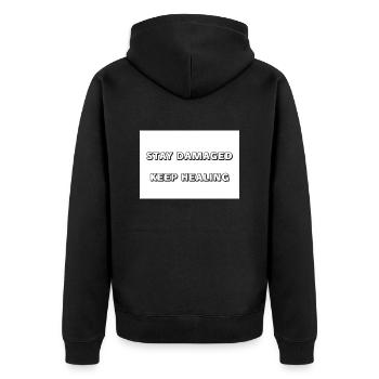 Healing Aljezur - Unisex Premium Bio Zip Hoodie - Schwarz - Hinten - Nico (187cm)