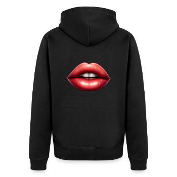 Rosa Lippen - Mund - Unisex Premium Bio Zip Hoodie - Schwarz - Hinten - Nico (187cm)