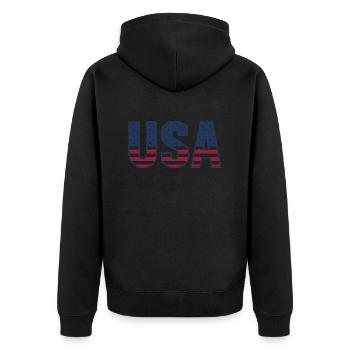 USA T-Shirt - Buchstaben der amerikanischen Flagge - Unisex Premium Bio Zip Hoodie - Schwarz - Hinten - Nico (187cm)