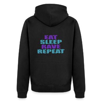 Eat Sleep Rave Repeat Essen Schlafen Raven Spruch - Unisex Premium Bio Zip Hoodie - Schwarz - Hinten - Nico (187cm)