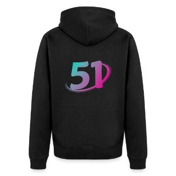 Nummer 51 mehrfarbig - Unisex Premium Bio Zip Hoodie - Schwarz - Hinten - Nico (187cm)