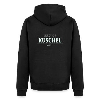 Jetzt ist Kuschelzeit Kuschelpulli Winter Warm - Unisex Premium Bio Zip Hoodie - Schwarz - Hinten - Nico (187cm)