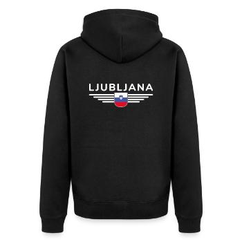 Trendiges Ljubljana Design - Unisex Premium Bio Zip Hoodie - Schwarz - Hinten - Nico (187cm)