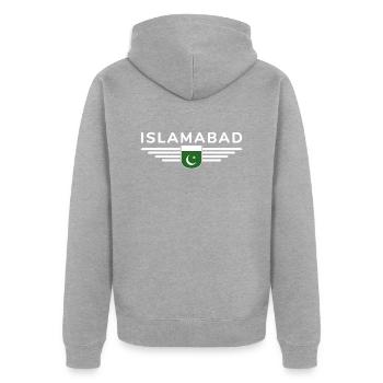 Islamabad Design – Hauptstadt-Stil - Unisex Premium Bio Zip Hoodie - Grau meliert - Hinten - Nico (187cm)