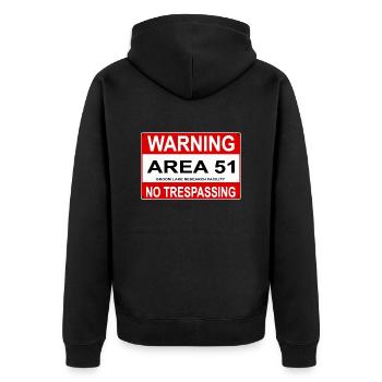 AREA 51 Shield - Unisex Premium Organic Zip Hoodie - black - Back - Nico (187cm)