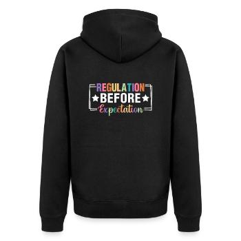 Regulation before Expectation Pedagogy - Unisex Premium Organic Zip Hoodie - black - Back - Nico (187cm)