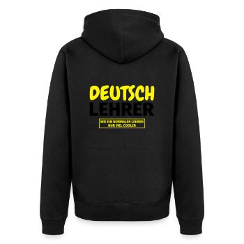 Deutschlehrer Geschenk - Unisex Premium Bio Zip Hoodie - Schwarz - Hinten - Nico (187cm)