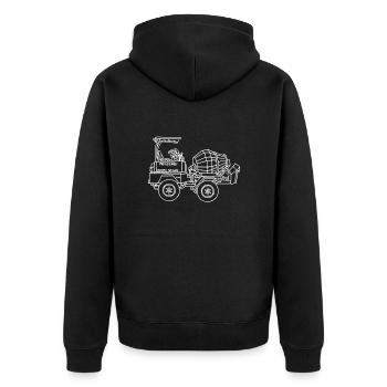 Betonmischer (w) - Unisex Premium Bio Zip Hoodie - Schwarz - Hinten - Nico (187cm)