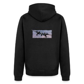 P-38 - Unisex Premium Organic Zip Hoodie - black - Back - Nico (187cm)