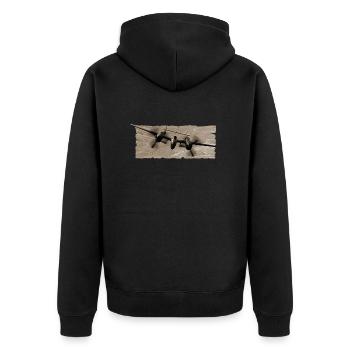 P-38 Sepia - Unisex Premium Organic Zip Hoodie - black - Back - Nico (187cm)
