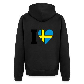 schweden_ilove_50 - Unisex Premium Bio Zip Hoodie - Schwarz - Hinten - Nico (187cm)