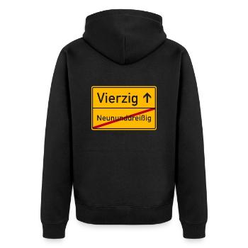 Verkehrsschild Ortsschild vierzig 40. Geburtstag - Unisex Premium Bio Zip Hoodie - Schwarz - Hinten - Nico (187cm)
