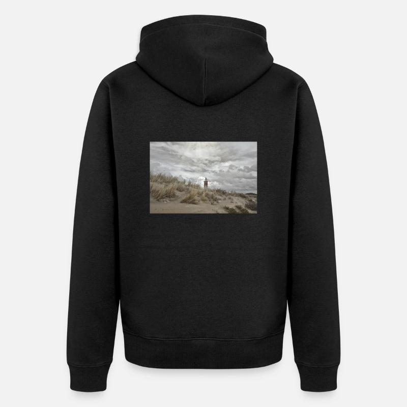 Leuchtturm hinter den Dünen - Unisex Premium Bio Zip Hoodie - Schwarz