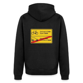 Fahrrad gegen Auto - Unisex Premium Bio Zip Hoodie - Schwarz - Hinten - Nico (187cm)