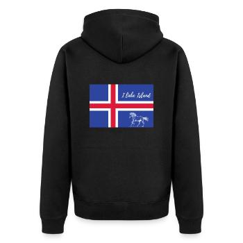 Islandflagge mit islandpferd - Unisex Premium Bio Zip Hoodie - Schwarz - Hinten - Nico (187cm)