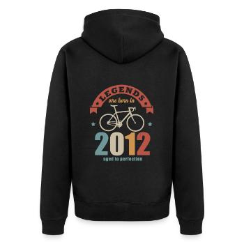 Radsport-Bike-Jubiläum Jahrgang 2012 10 Jahre - Unisex Premium Bio Zip Hoodie - Schwarz - Hinten - Nico (187cm)