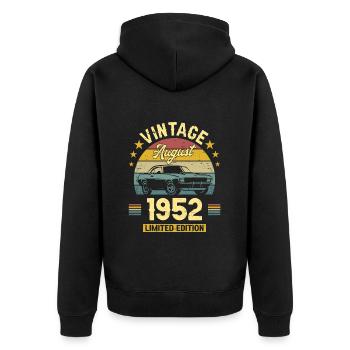 Vintage Août 1952 70 Ans Anniversaire - Veste à capuche bio Premium Unisexe - noir - Dos - Nico (187cm)