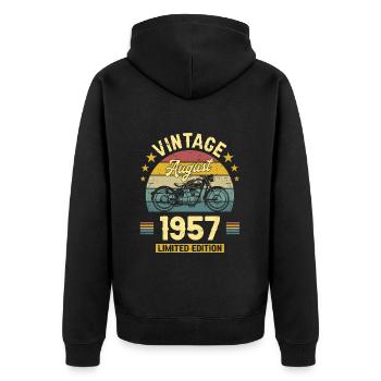 Vintage August 1957 65 years anniversary - Unisex Premium Organic Zip Hoodie - black - Back - Nico (187cm)