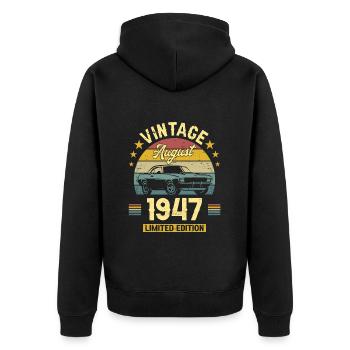 Vintage August 1947 75 years anniversary - Unisex Premium Organic Zip Hoodie - black - Back - Nico (187cm)