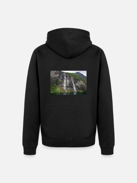 Seven Sisters Vandfald Norge Geiranger - Premium økologisk unisex-hættejakke - sort