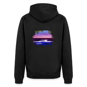 sunset over the sea under palm trees - Unisex Premium Organic Zip Hoodie - black - Back - Nico (187cm)