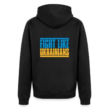 fight like ukrainians Zitat - Unisex Premium Bio Zip Hoodie - Schwarz - Hinten - Nico (187cm)