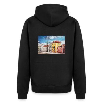 Vintage Color Buildings Row -Lisbon Portugal Lover - Veste à capuche bio Premium Unisexe - noir - Dos - Nico (187cm)