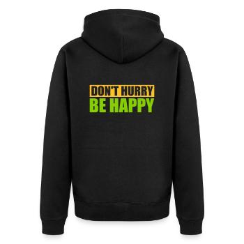 Don't hurry be happy - Unisex Premium Organic Zip Hoodie - black - Back - Nico (187cm)