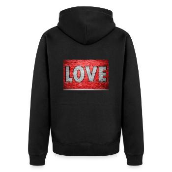 Love Ziegelsteinmauer Graffiti - Unisex Premium Bio Zip Hoodie - Schwarz - Hinten - Nico (187cm)