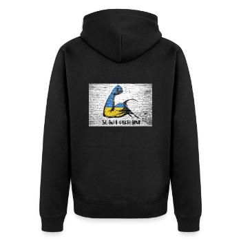 Slava Ukraini lettrage devise Ukraine muscles flexibles - Veste à capuche bio Premium Unisexe - noir - Dos - Nico (187cm)