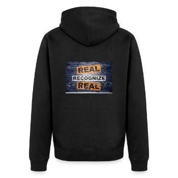 Real Recognize Real saying lettering Graffiti - Unisex Premium Organic Zip Hoodie - black - Back - Nico (187cm)