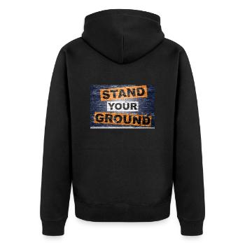 Stand Your Ground Spruch Schriftzug Graffiti - Unisex Premium Bio Zip Hoodie - Schwarz - Hinten - Nico (187cm)