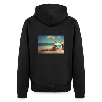 Katze mit Sonnenbrille - Unisex Premium Bio Zip Hoodie - Schwarz - Hinten - Nico (187cm)