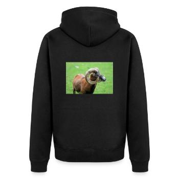 European mouflon Europäischer Mufflon - Unisex Premium Bio Zip Hoodie - Schwarz - Hinten - Nico (187cm)