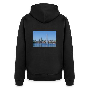 Binnenalster - Unisex Premium Bio Zip Hoodie - Schwarz - Hinten - Nico (187cm)