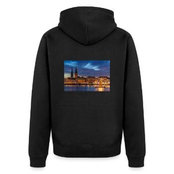 Binnenalster - Unisex Premium Bio Zip Hoodie - Schwarz - Hinten - Nico (187cm)