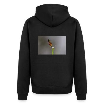 Der Schmetterling auf der Blume - Unisex Premium Bio Zip Hoodie - Schwarz - Hinten - Nico (187cm)