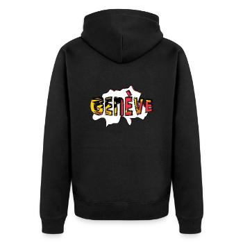T-Shirt Genf Wappen - Unisex Premium Bio Zip Hoodie - Schwarz - Hinten - Nico (187cm)