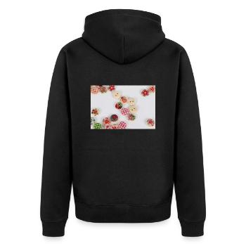 colorful buttons - Unisex Premium Organic Zip Hoodie - black - Back - Nico (187cm)