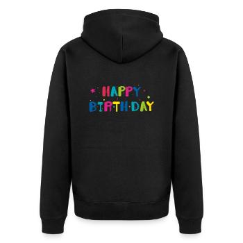 Joyeux anniversaire typo - Veste à capuche bio Premium Unisexe - noir - Dos - Nico (187cm)