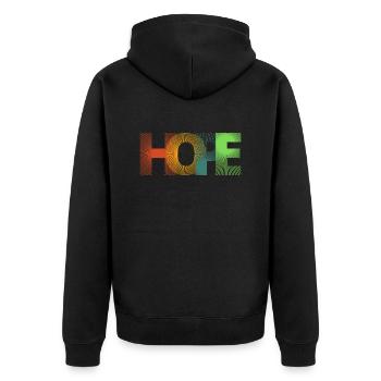 HOPE | HOFFNUNG | Print - Unisex Premium Bio Zip Hoodie - Schwarz - Hinten - Nico (187cm)