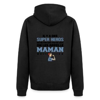 Il Y A Des Super Héros | Cadeau Super Maman - Veste à capuche bio Premium Unisexe - noir - Dos - Nico (187cm)