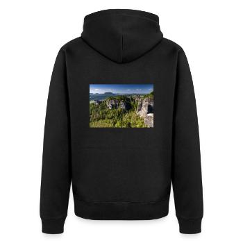 Bastei in Saxon Switzerland - Unisex Premium Organic Zip Hoodie - black - Back - Nico (187cm)