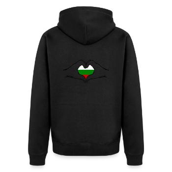 Bulgarien Flagge Herzform - Unisex Premium Bio Zip Hoodie - Schwarz - Hinten - Nico (187cm)