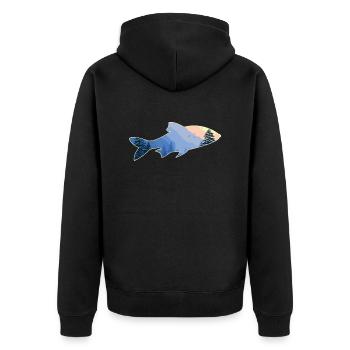 Angler Fische Fisch Naturliebhaber Wald - Unisex Premium Bio Zip Hoodie - Schwarz - Hinten - Nico (187cm)